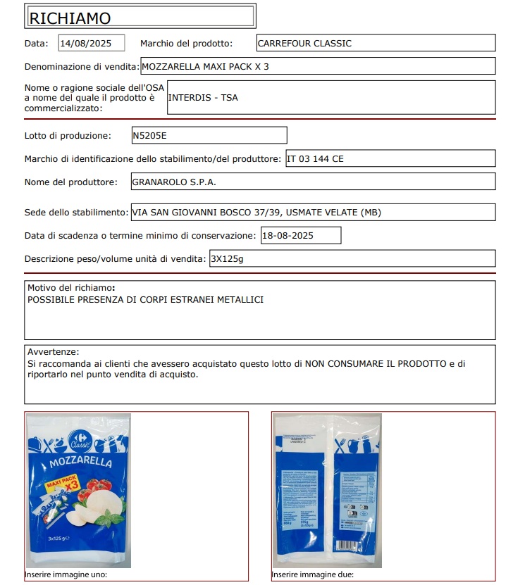 Mozzarella Carrefour keert terug