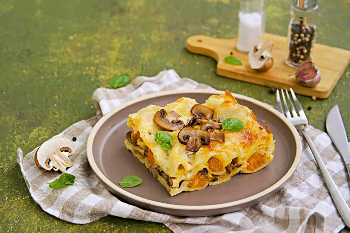 lasagne van pompoen en champignons