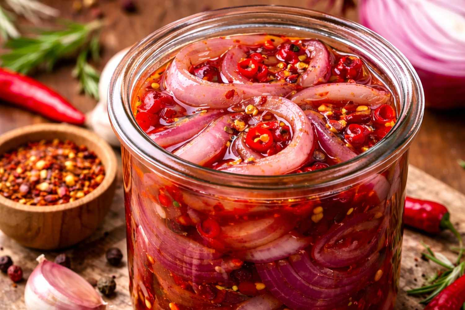 zoetzure uien gekruid met chili