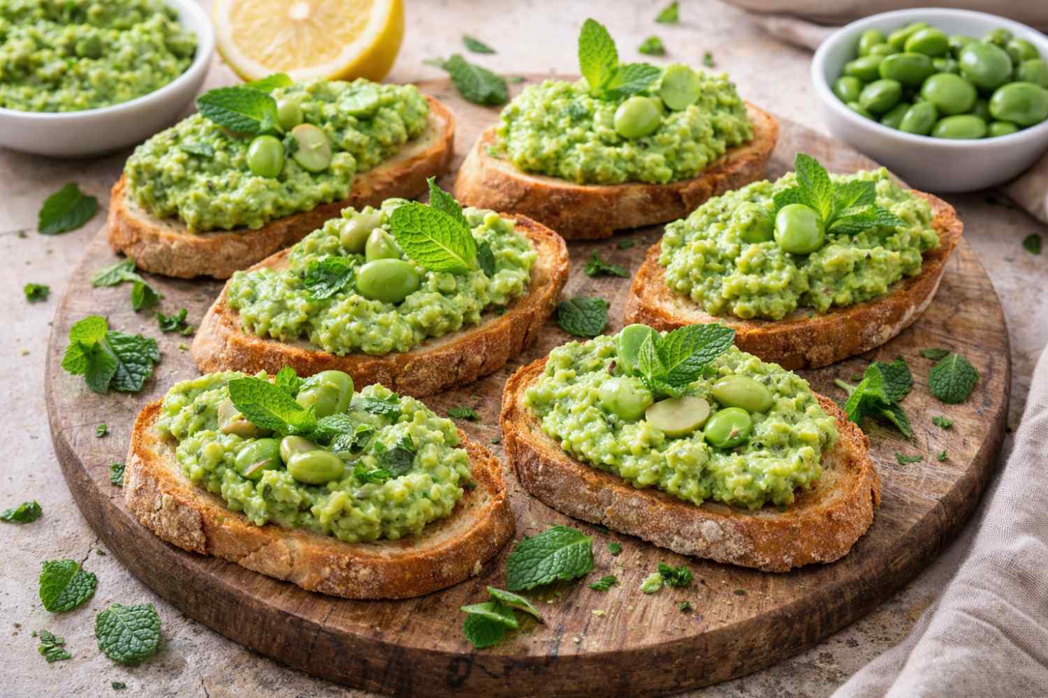 manden met tuinbonen en munt