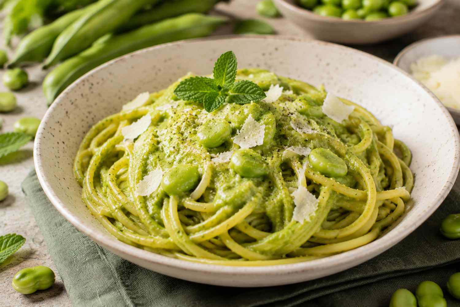 spaghetti tuinbonen en munt