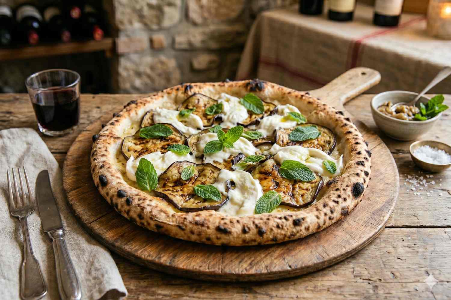 pizza van buffel-aubergine en munt