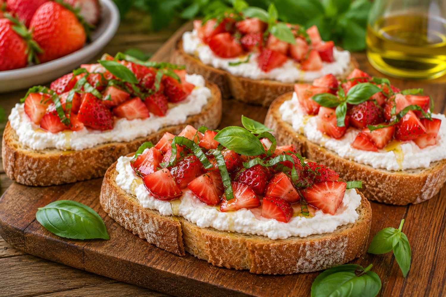 bruschetta met ricotta en aardbeien