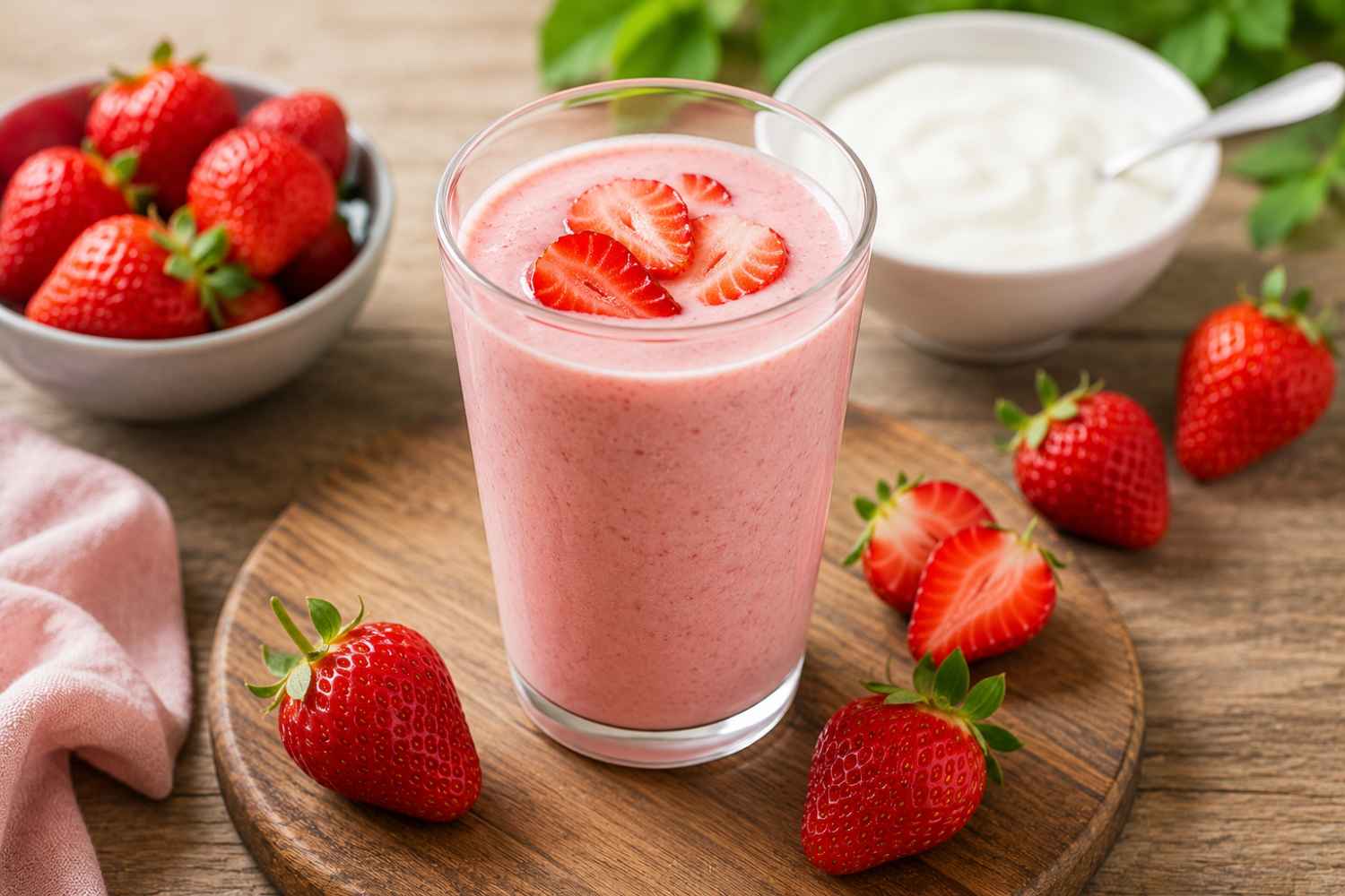Smoothie van aardbei en yoghurt