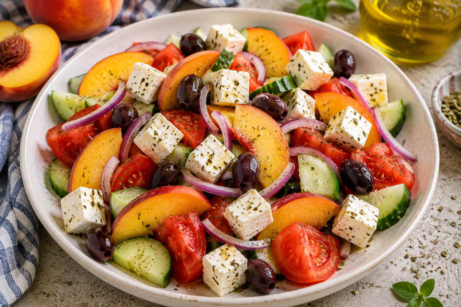 Griekse salade met perziken