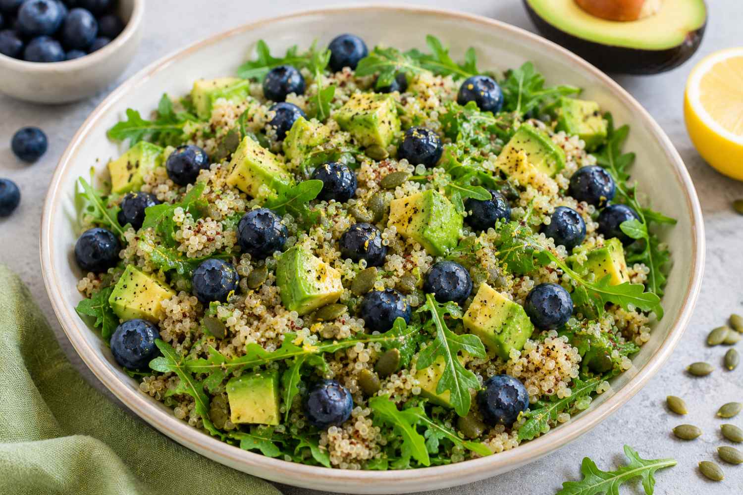 quinoa-avocado en bosbessen