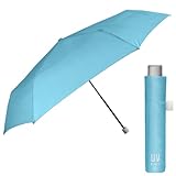 PERLETTI Supercompacte opvouwbare anti-UV-parasolparaplu - Kleine reisregenparasol voor dames - Mini extra slanke winddichte paraplu voor zaktas - Diameter 91 cm (lichtblauw)