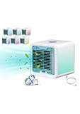 Beper P206RAF200 mini-tafelkoeler, luchtbevochtiger, draagbare persoonlijke airconditioner, USB-kabel, 3 snelheden, 7 LED-chromotherapielampen, mini-luchtkoeler