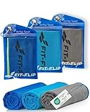 Fit-Flip Set van 3 verfrissende handdoeken 100x30cm - Verfrissende microvezel handdoek, Airflip Cooling Towel - Kleur: Donkerblauw - neongroen/Grijsblauw/Blauw - donkerblauw, maat: 100x30cm