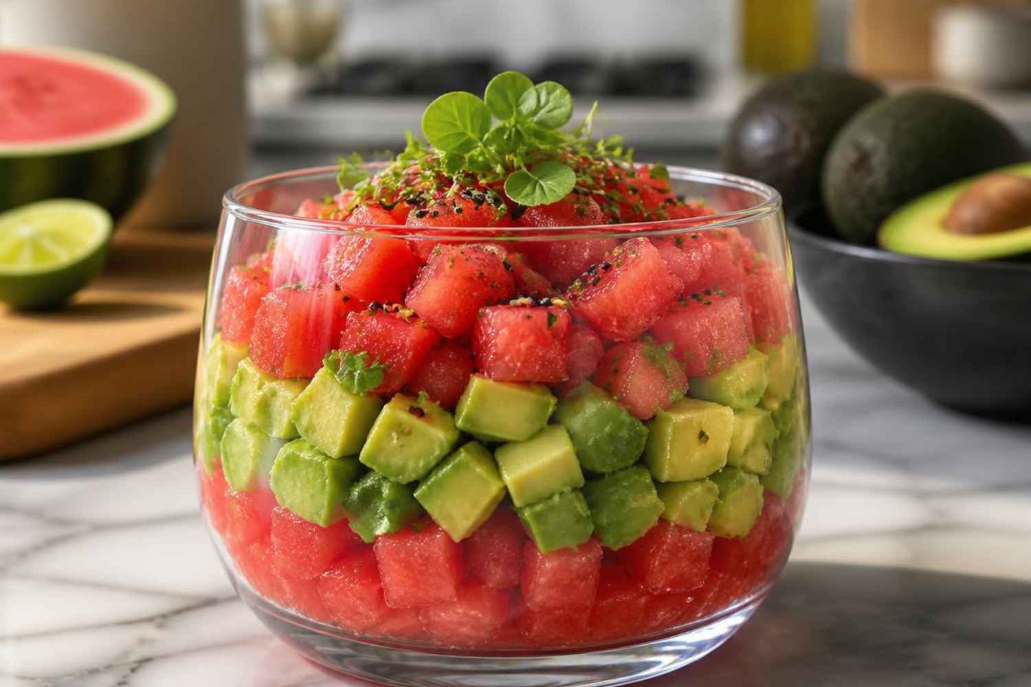 Tartaar van watermeloen en avocado