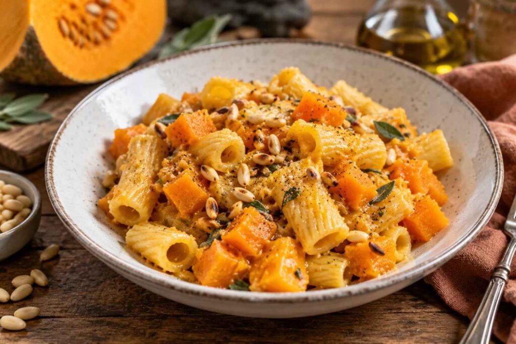 pasta con zucca e pinoli
