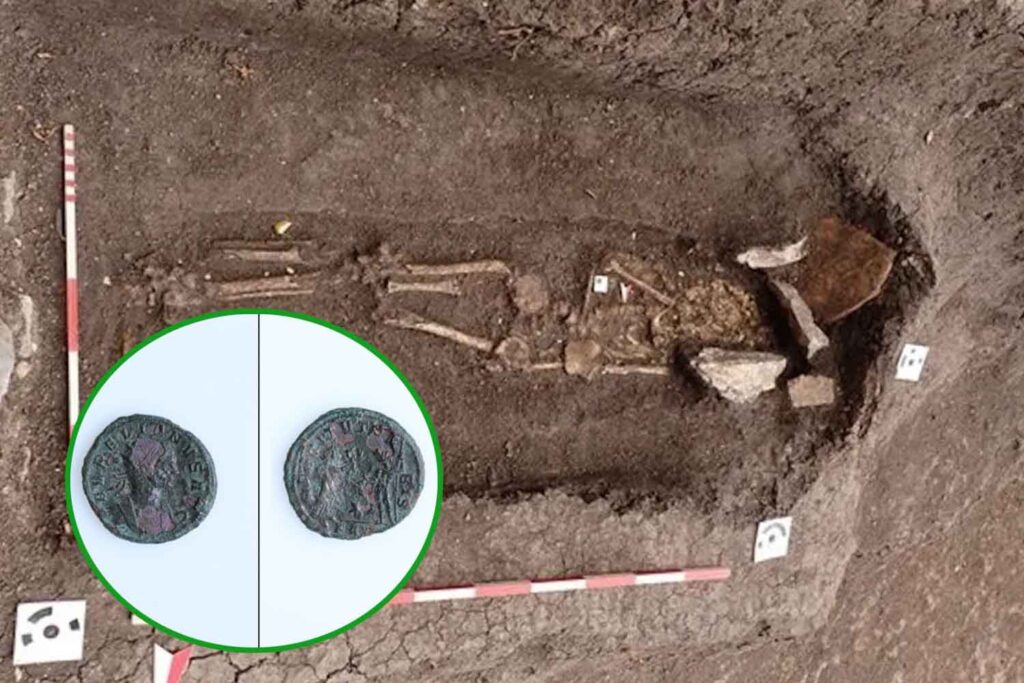 Moneta in una tomba di un bambino romano